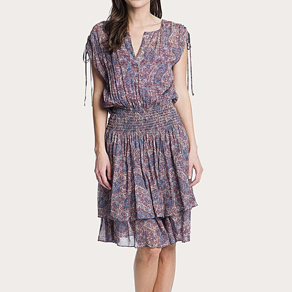 Frye NWT Violet Dusk Printed Ruched Dress, Size Small but runs big - Picture 2 of 16